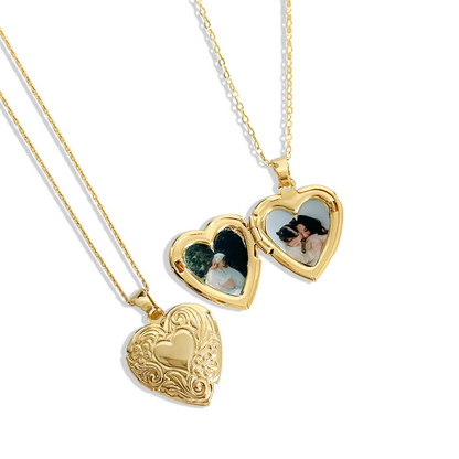 Collar cadena relicario corazón vintage con espacio para 2 fotos incluye empaque de regalo enchapado en oro 18K - D'march Designs Chile