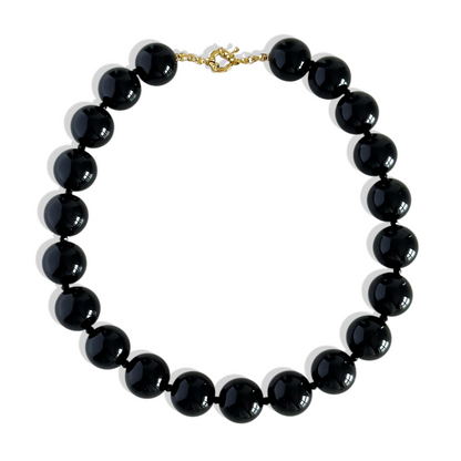 Collar negro 18mm con cuentas acrílicas brillantes y broche dorado enchapado en oro 18K - D'march Designs Chile