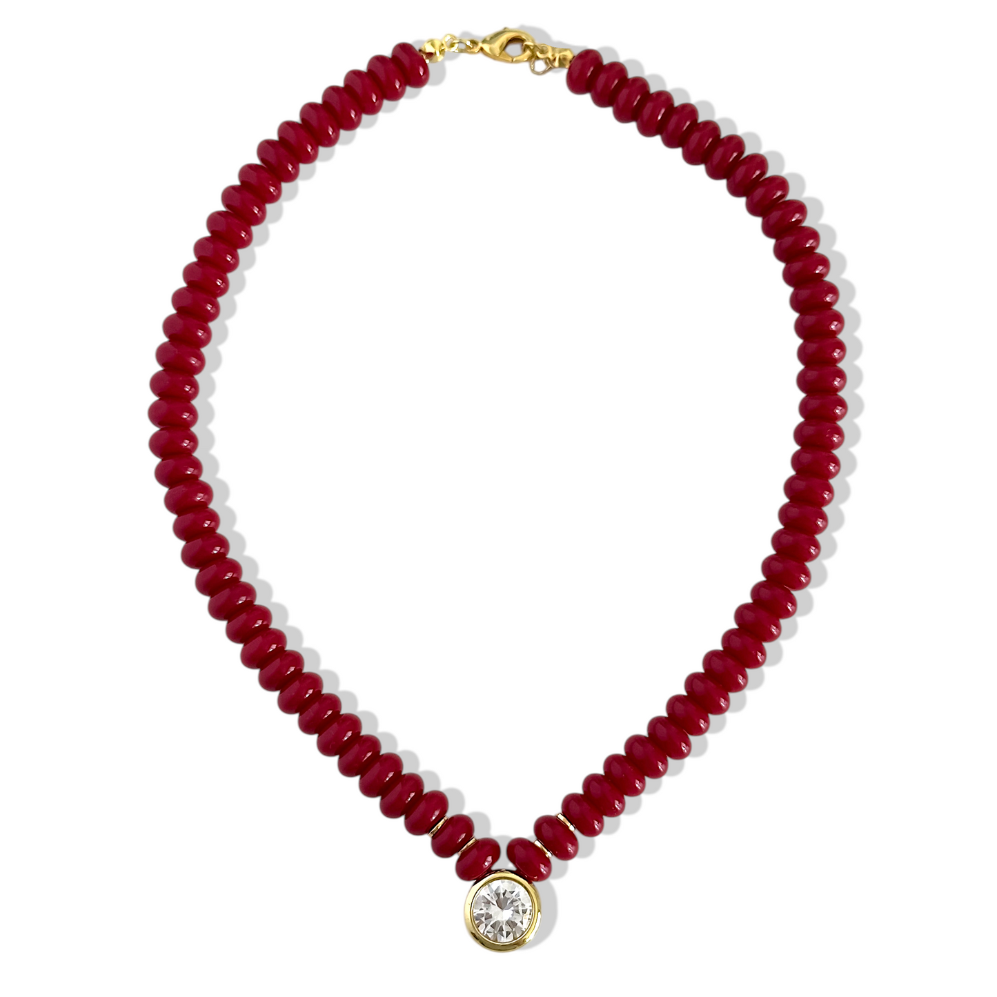 Collar rojo oscuro punto de luz enchapado en oro 18K hipoalergénico - D'march Designs Chile