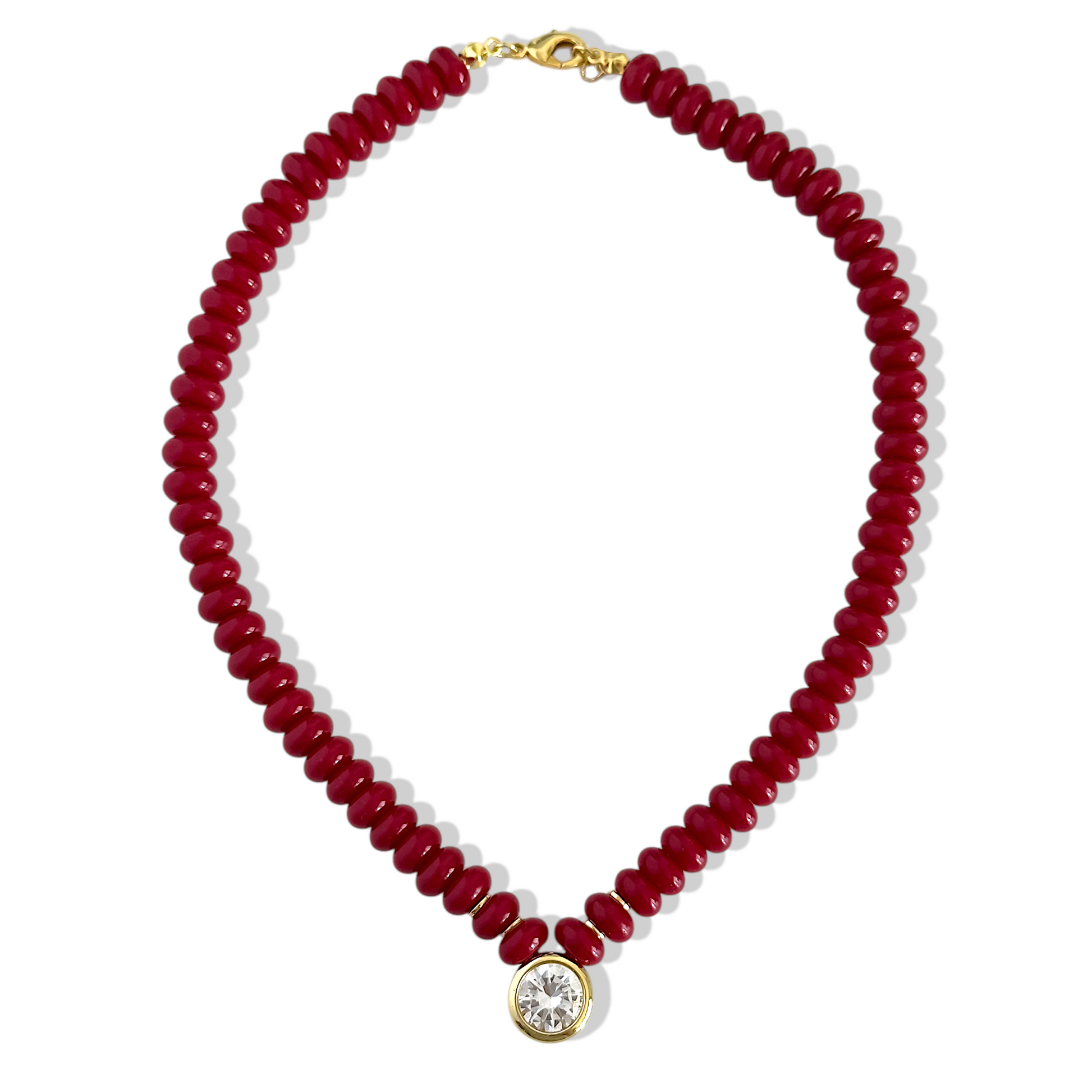 Collar rojo oscuro punto de luz enchapado en oro 18K hipoalergénico - D'march Designs Chile