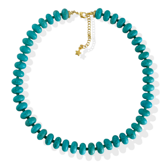 Collar turquesa rondell con piedras reconstituidas y cristales intercalados enchapado en oro 18K hipoalergénico - D'march Designs Chile