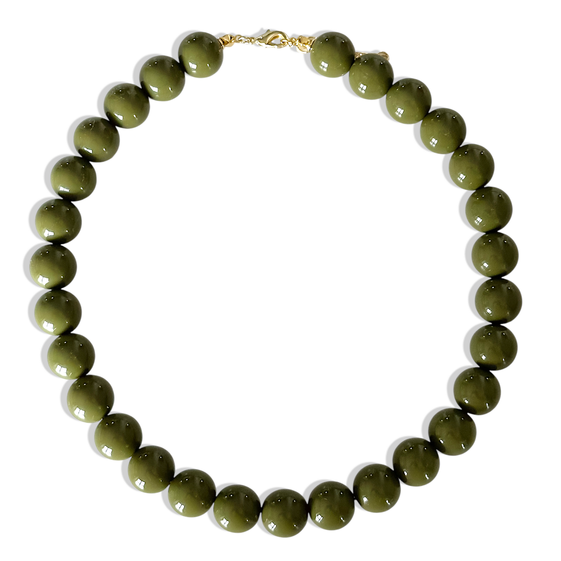 Collar verde oliva 14mm enchapado en oro 18K hipoalergénico - D'march Designs Chile