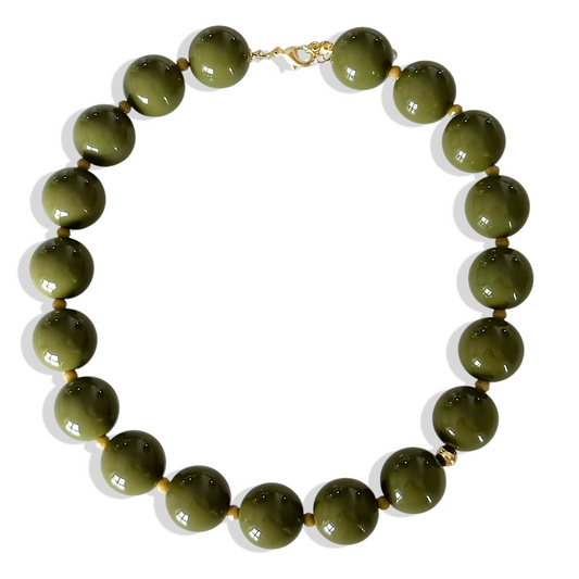 Collar verde oliva 18mm enchapado en oro 18K hipoalergénico - D'march Designs Chile
