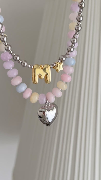 Collar Tonos pasteles + Corazon Plateado