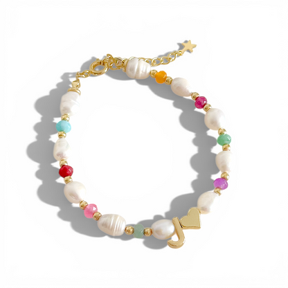 Pulsera Perlas de Rio + Inicial joya mujer enchapado oro 18k pulsera accesorio