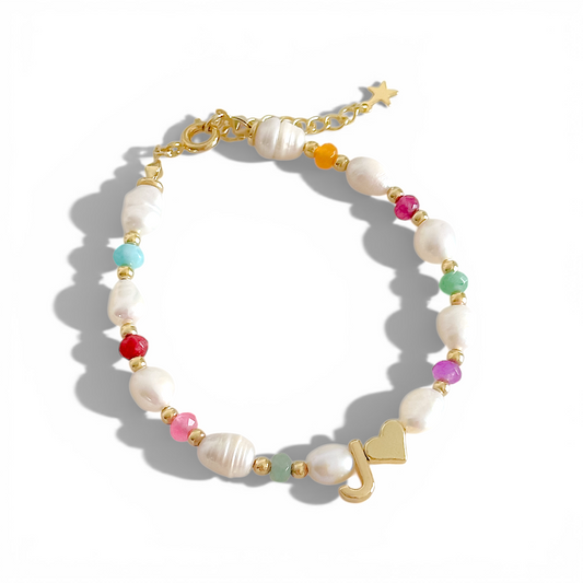 Pulsera Perlas de Rio + Inicial joya mujer enchapado oro 18k pulsera accesorio