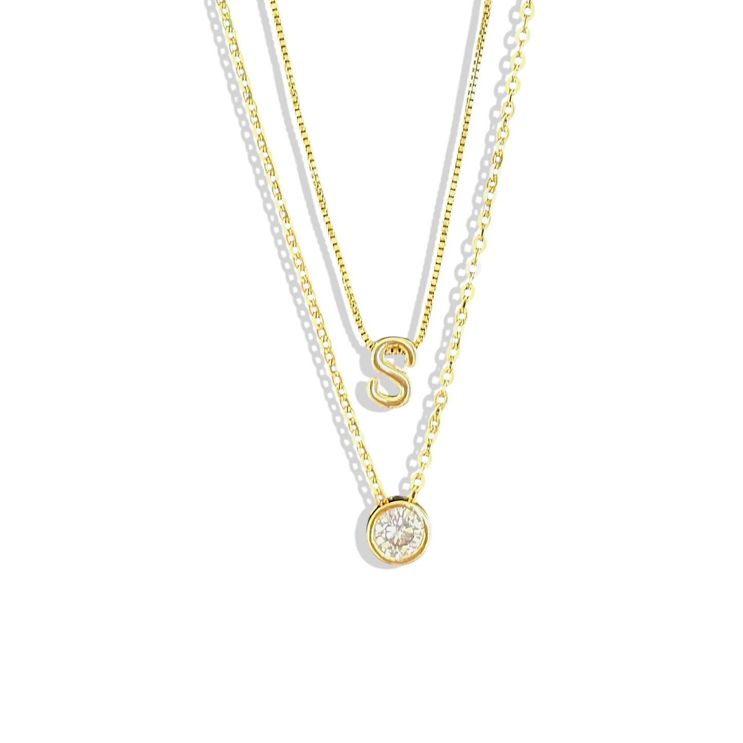 Set de 2 cadenas con inicial y punto de luz enchapadas en oro 18K hipoalergénicas - D'march Designs Chile