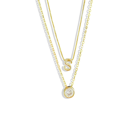 Set de 2 cadenas con inicial y punto de luz enchapadas en oro 18K hipoalergénicas - D'march Designs Chile